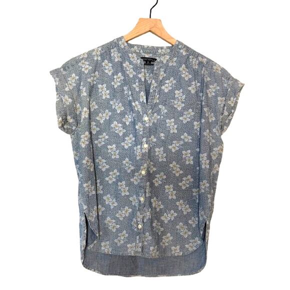 J. Crew Tops - J. Crew Mercantile Floral Band Collar Button Down Blouse Blue XS